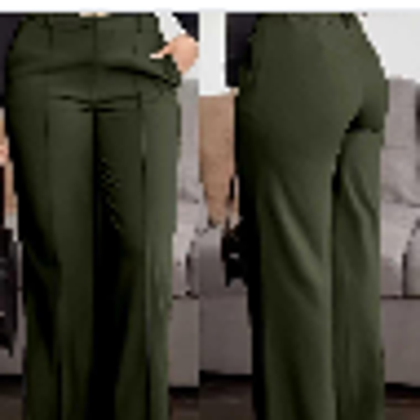 Women's Solid Colour Pocket Zipper Suit Pants — Slimming Professional Straight-Leg Work Trousers in Military Green