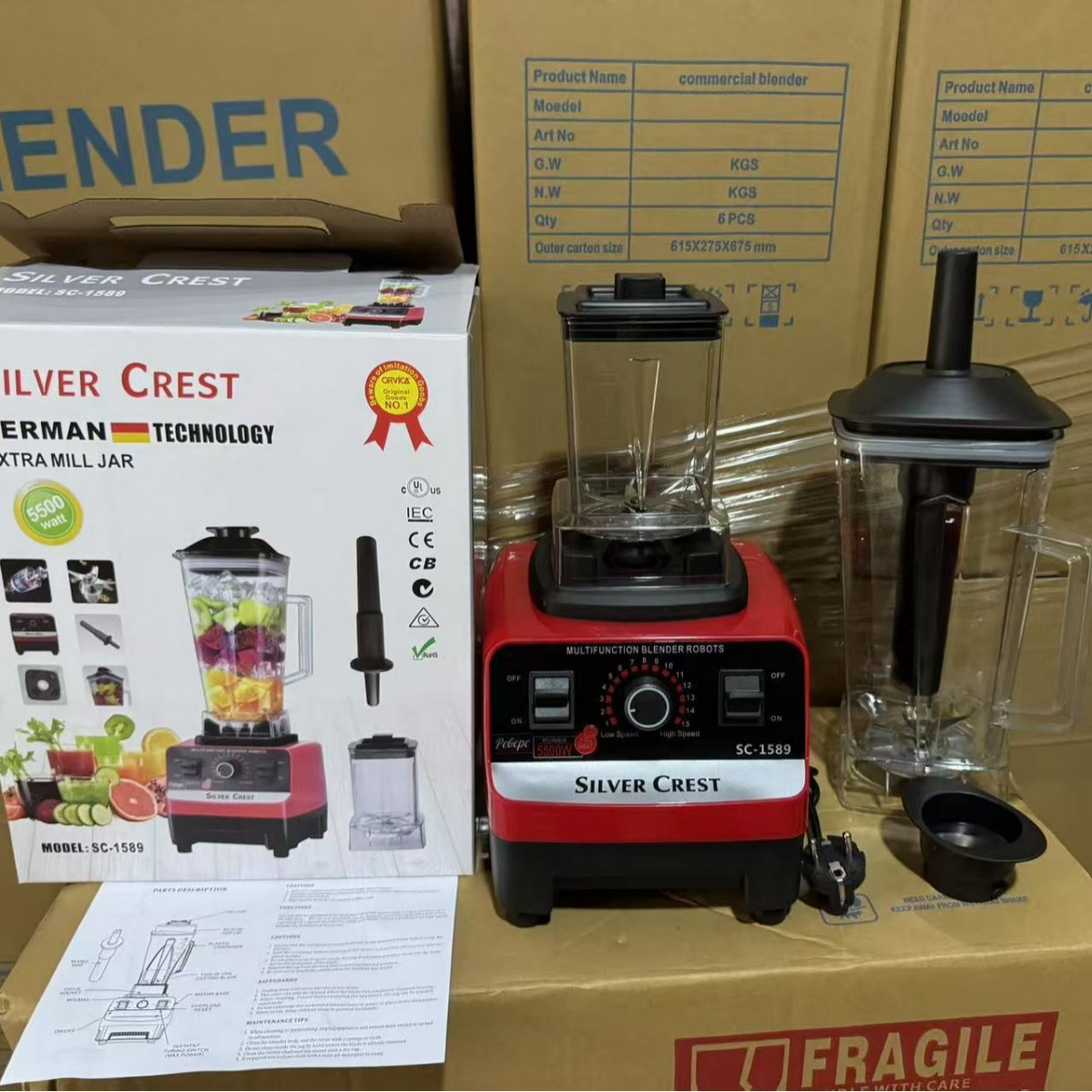 In-Stock Supply of Foreign Trade Blenders, Fruit Juicers, Multi-Purpose Food Processors, Custom-Made High-Speed Blenders in Red SC-1589 (5500W extra mill jar)