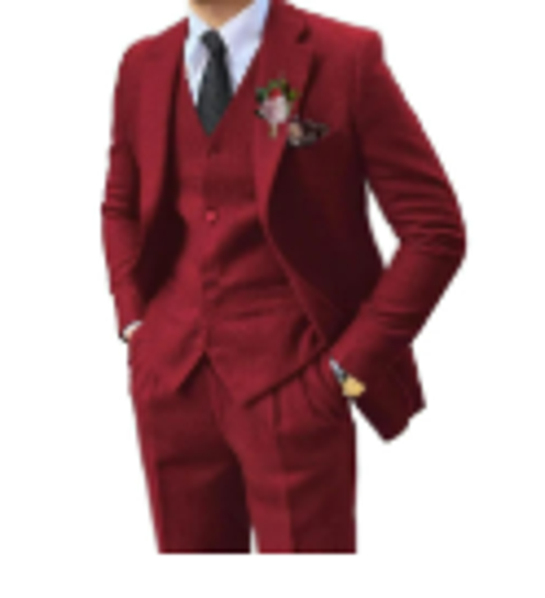 Men's 3-Piece Suit — Blazer, Vest & Trousers (Slim Fit Business & Wedding Suit) in Red suit + vest + trousers