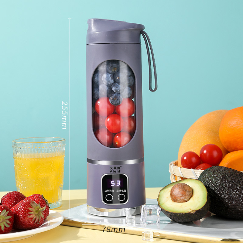 Household USB Small Juicer Cup — Electric Portable 12-Blade Ice Crushing Fresh Juice Multifunctional Kitchen Blender (7.4V + 12 Cutter Head) in Purple / grey