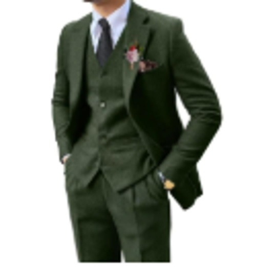 Men's 3-Piece Suit — Blazer, Vest & Trousers (Slim Fit Business & Wedding Suit) in Dark green suit + vest + trousers