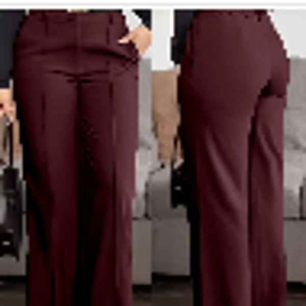 Women's Solid Colour Pocket Zipper Suit Pants — Slimming Professional Straight-Leg Work Trousers in Wine Red