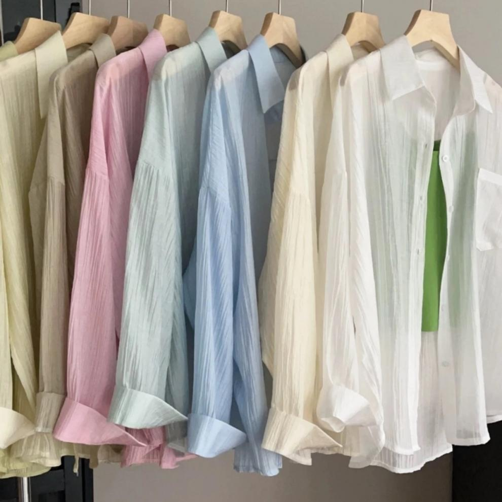 Tencel Wrinkled Thin Sun Protection Shirt for Women — 2025 Spring & Summer Cardigan Jacket, High-End Air-Conditioned Shirt in See all colours