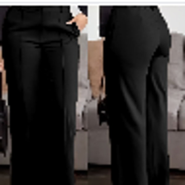 Women's Solid Colour Pocket Zipper Suit Pants — Slimming Professional Straight-Leg Work Trousers in Black