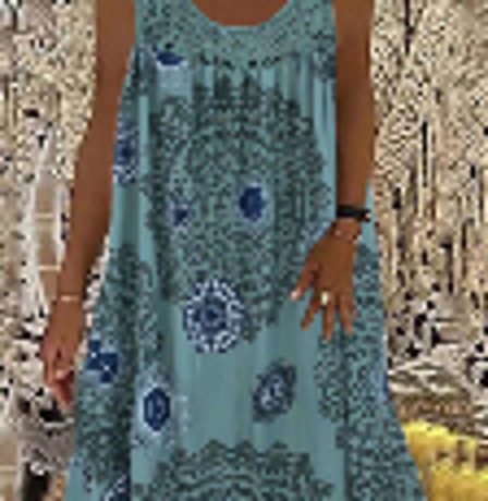 2026 European & American Women's Digital Print Off-Shoulder Strap Loose Lace Casual Dress in Army Green