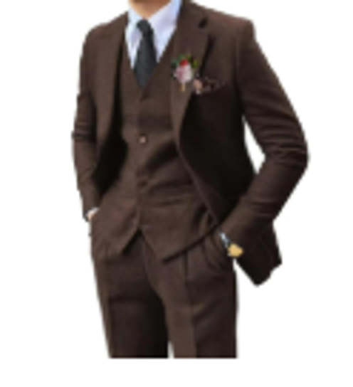 Men's 3-Piece Suit — Blazer, Vest & Trousers (Slim Fit Business & Wedding Suit) in Coffee brown suit + vest + trousers