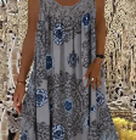 2026 European & American Women's Digital Print Off-Shoulder Strap Loose Lace Casual Dress in Coffee