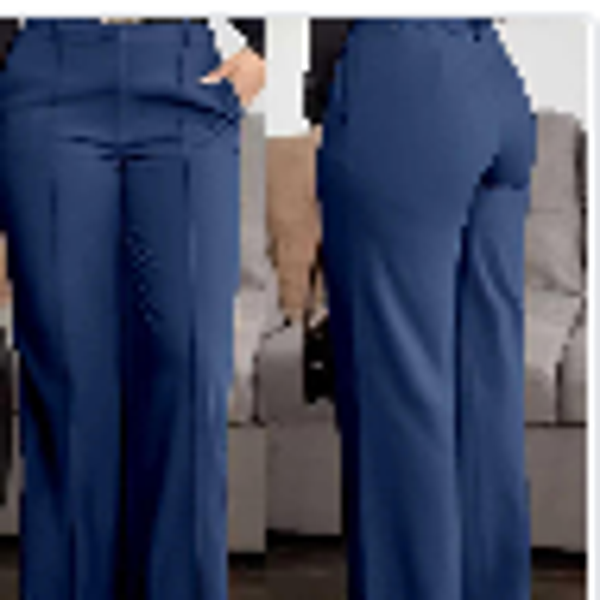Women's Solid Colour Pocket Zipper Suit Pants — Slimming Professional Straight-Leg Work Trousers in Blue