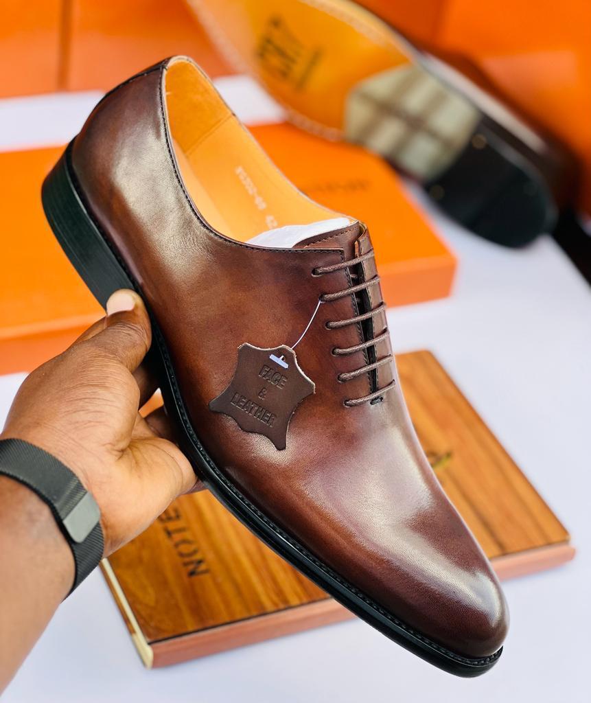 Smart Formal Leather Shoes — Wholecut Oxford in Brown