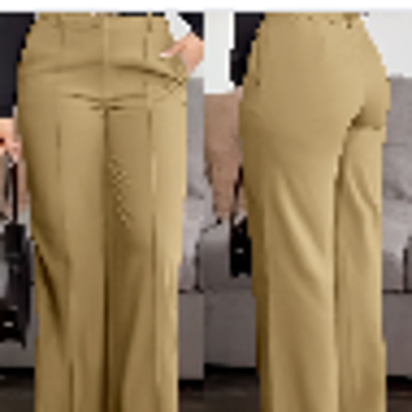 Women's Solid Colour Pocket Zipper Suit Pants — Slimming Professional Straight-Leg Work Trousers in Khaki