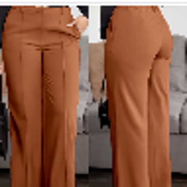Women's Solid Colour Pocket Zipper Suit Pants — Slimming Professional Straight-Leg Work Trousers in Brown